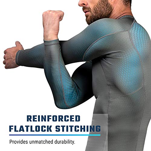 Hayabusa Fusion Long Sleeve Jiu Jitsu Rashguard - Grey/Aqua, Large #TOP4