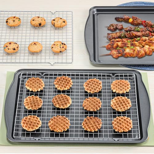 Gymdin Baking Sheet with Cooling Racks - Carbon Steel Cookie Sheets for Baking [2 Sheets + 2 Racks], Nonstick Baking Pans, Perfect for Baking, Roasting, and More, Size 17 x 11 x 0.5 Inches - Thumbnail 7