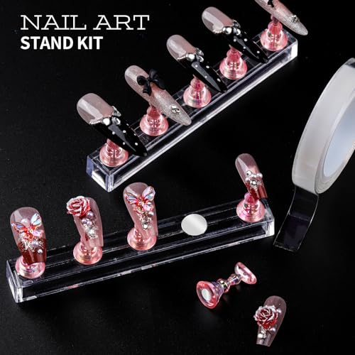 Teenitor Nail Kit with Nail Charms and Nail Art Brushes Set, Nail Art Tools with 5 Boxes of 3D Nail Charms and Gems Rhinestones, 15 Pcs Nail Brushes, 5 Pcs Nail Dotting Tools, 2 Set of Nail Stand - Thumbnail 7
