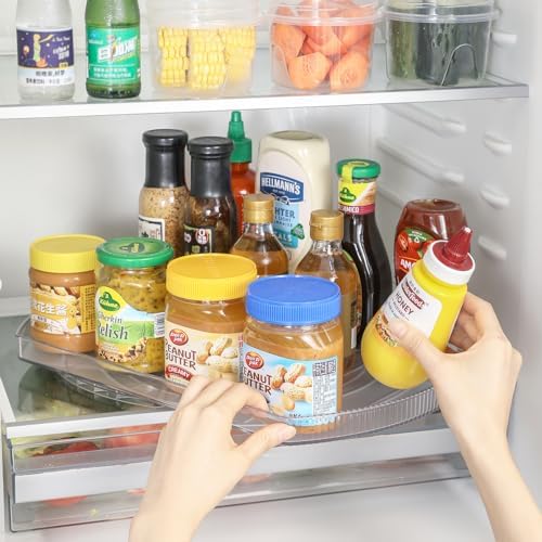 Fridge Lazy Susan Turntable, 16.5'' Clear Rectangular Fridge Organisers, 360 Rotating Lazy Susan Organiser and Storage for Cupboard, Pantry, Kitchen, Countertop