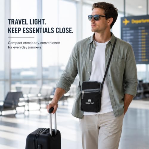 Image of Storite Travel Sling Bag for Men & Women, Black | Durable Fabric, Compact Design, Adjustable Strap, Comfortable Carry, Travel, Office, Hiking, Passport Carry