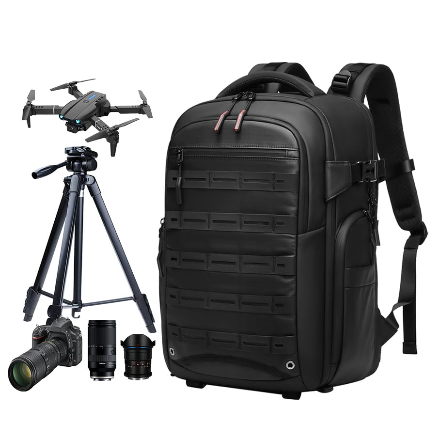 NASKVOWT Camera backpack photographer, waterproof large DSLR camera backpacks for photographers large with 16-Inch Laptop Compartment, black backpack