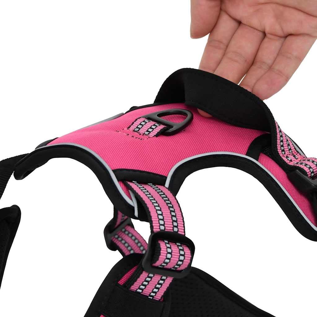 Pettorina con Guinzaglio e Collare Regolabile in Poliestere Rosa L 4 Cinghie Riflettente con Maniglia di Sicurezza per Cuccioli e Animali Domestici Ideale per Allenamento e Passeggiata