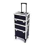 mefeir 2 in 1 Rolling Makeup Train Case&comma; Aluminum Makeup Travel Organizer Cosmetic Case&comma; Cosmetology Display Suitcase on Wheels&comma; Beauty Storage Luggage Lockable w&sol;4 Removable Wheels &lpar;Black&rpar;
