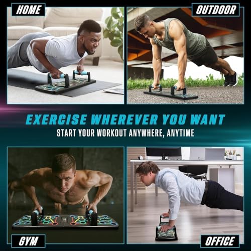 Push Up Board, 17 in 1 Faltbare Liegestütz Brett mit Handgriff, Multi-Funktions Portable Liegestützgestell Effektiv Trainieren die Muskeln für Männer Frauen mit 2 Elastisches Widerstandsseil