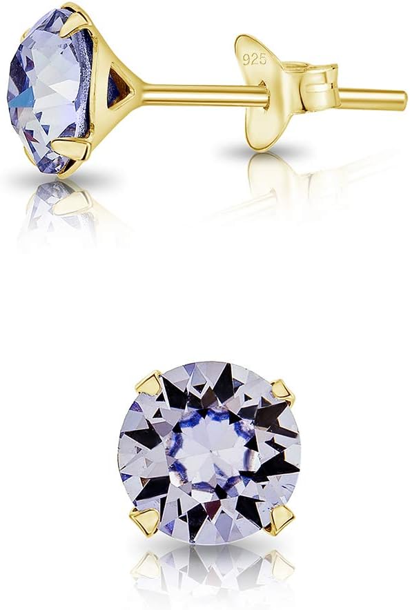 Pendientes De Botón Plata Ley 925 Chapados Oro 24K On Cristales Brillantes Aurora Boreal 4 Mm - Pendientes Pequeños Oro Para Mujer - Punto De Luz Hipoalergénicos