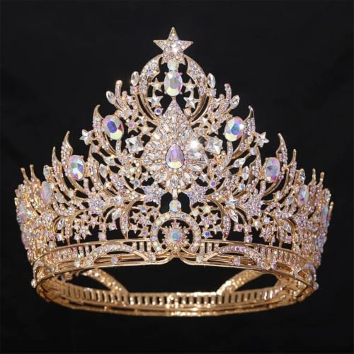 Women Crystal Big Diadem Miss Universe Pageant Rhinestone Bridal Crown Wedding Hair Jewelry