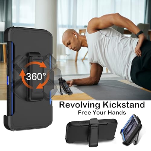for iPhone 16 Plus Case with Belt Clip Holster,2X Screen Protectors,Heavy Duty Shockproof Drop Protection Military Grade Tri-Layer Rugged Durable Cell Phone Cover with Kickstand 6.7“(Black Blue) by KECAI - Image 4