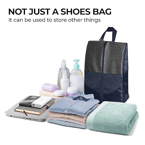 HANOZI Shoe Bags For Travel, Used As For Storage or Shoe Travel Bag, Space Saving When Travelling With This Travel Shoe Bags For Packing, Featuring Waterproof Nylon Sneaker Bag. (Navy, 2 Pack, Medium) — view 4