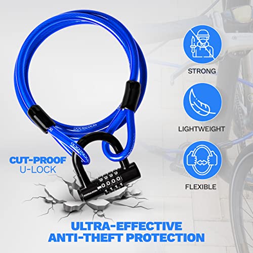 Dockslocks Anti Theft Weatherproof Straight Security Cable With Reinforced Looped Ends And Heavy Duty Short Shackle U Lock For Bike, Kayak And More, 5Ft #TOP1