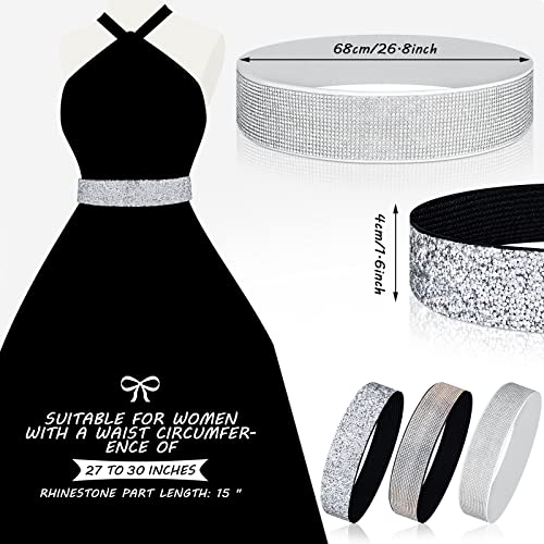 Jeere 3 Pieces Stretchy Rhinestone Belt Women Bling Belt Shiny Dress Belts Elastic Belt For Formal Bridal Rhinestone Wedding (Black, White, Silver, 1.6 Inch Wide) #TOP3