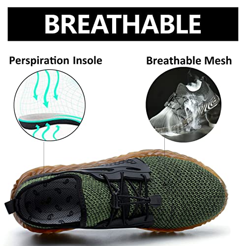 SUADEX Indestructible Steel Toe Shoes Men Women, Work Safety Shoes Working Shoes Industrial Construction Shoes,Light Green - Thumbnail 5
