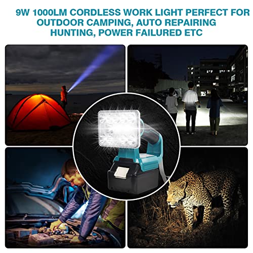 Hiesuan 9W 1000Lm Handheld Flashlight Cordless Led Work Light For Makita 14.4-18V Li-Ion Batteries Bl1830 Bl1840 Bl1850 Rechargeable Outdoor Jobsite Light 90° Rotating #TOP6