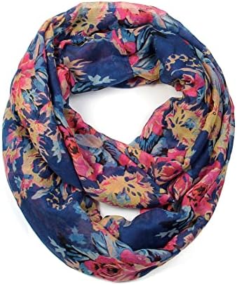 Scarf& Scarfand's Romantic Rose Print Lightweight Infinity (Bouquet Rose Navy)