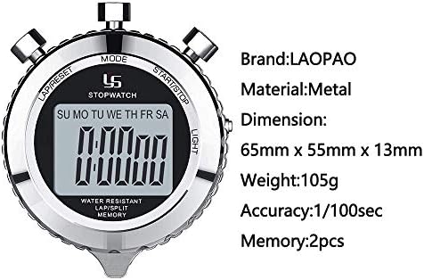 LAOPAO Stopwatch, 1/100 seconds Precision 2 Memories Daily Waterproof with Light function&Mute Mode for Outdoor Sports Running