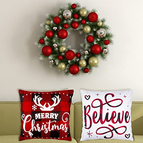 Christmas Pillow Covers 18x18 Set of 4 Winter Throw Pillow Covers Holiday Buffalo Plaid Pillow Covers Merry Christmas Pillows for Couch Sofa Home Decor Xmas Cushion Covers Indoor Decor Thicker - Thumbnail 4