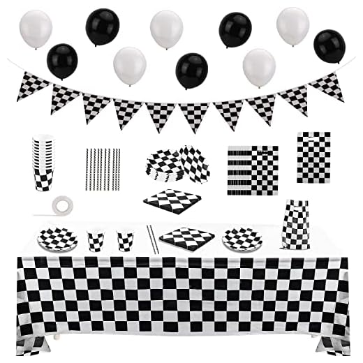 OOTSR 75 Piezas Suministros para Fiestas de Autos de Carreras-Decoración de Fiesta Temática de Carreras-Pancarta de Feliz Cumpleaños Mantel Platos Tazas Servilletas para Chicos-Sirve 10 Invitados