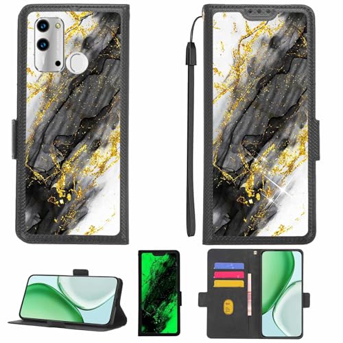 Aroepurt Case Compatible for Wolki Wnext Phone Case Flip Cover [with Tempered Glass Screen Protector][RFID Blocking][Gold Glitter+Luminous] LPT-HDL