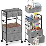 2IN1 Baby Diaper Caddy Organizer & 4-Tier Rolling Cart, Bedside Cart for Baby Essentials Nursery With Drawers, Metal Mobile Diaper Caddy Cart with Wheels, Storage Basket with Dividers for Baby Shower