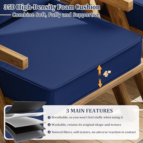 Kimunuk Outdoor Seat Cushion Set 19 L × 19 W × 4 H Inch Waterproof & Fade Resistant Patio Furniture Cushions with Removable Cover with Handle and Straps for Sofa Chairs, Chairs, Blue by Kimunuk - Image 4