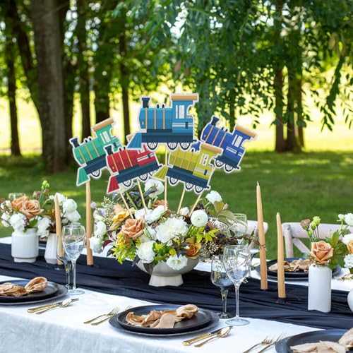 Image of 15 Pcs Color Train Table Topper,Train Theme Birthday Table Centerpieces Sticks,Railroad Party Decor,Baby Shower Themed Parties Steam Train Party Supplies.