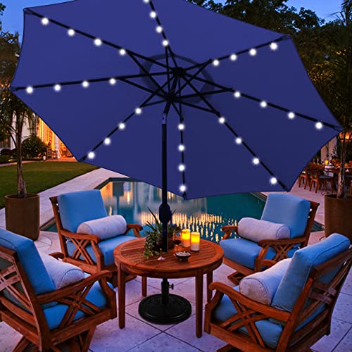 Blissun 9 Ft Solar Umbrella 32 Led Lighted Patio Umbrella Table Market Umbrella With Tilt And Crank Outdoor Umbrella For Garden, Deck, Backyard, Pool And Beach (Navy Blue) #TOP4