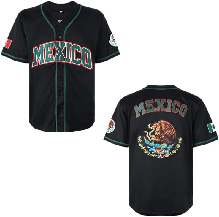Youth Mexico Eagle Jersey Button Down Short Sleeve Hip Hop Jersey Stitched