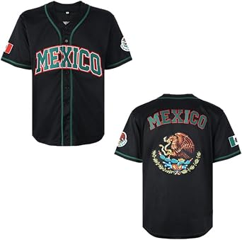 Youth Mexico Eagle Jersey Button Down Short Sleeve Hip Hop Jersey Stitched