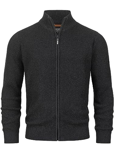 Indicode Herren INLayton Strickjacke mit Stehkragen und Reißverschluss | Cardigan Feinstrickjacke für Männer Raven, L