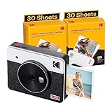 KODAK Mini Shot 3 Retro 4PASS 2-in-1 Sofortbildkamera und Fotodrucker (7,6x7,6cm) + Paket mit 68 Blatt, Weiß