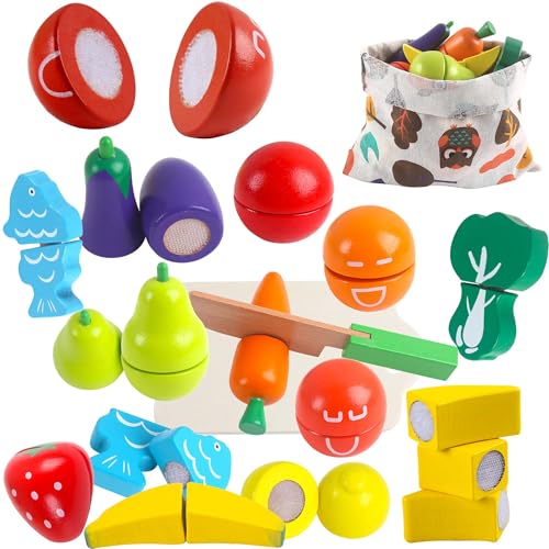 【 Alta qualità & sicurezza 】Tutti Frutta Verdura di Legno Taglio Giocattolo sono realizzati in legno naturale, atossici e privi di odori. Ogni pezzo di frutta è finemente levigato, senza sbavature,può essere riutilizzato a lungo.Giocattoli di frutta e verdura sono fissati, che aderisce e si stacca ripetutamente. Puoi lasciare che tuo figlio giochi in tutta sicurezza! Facile da pulire.