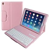 Eoso Keyboard Case for New 2018 iPad, 2017 iPad, iPad Pro 9.7, iPad Air 1 and 2 Folding PU Leather Folio Cover with Removable Bluetooth Keyboard(Pink)