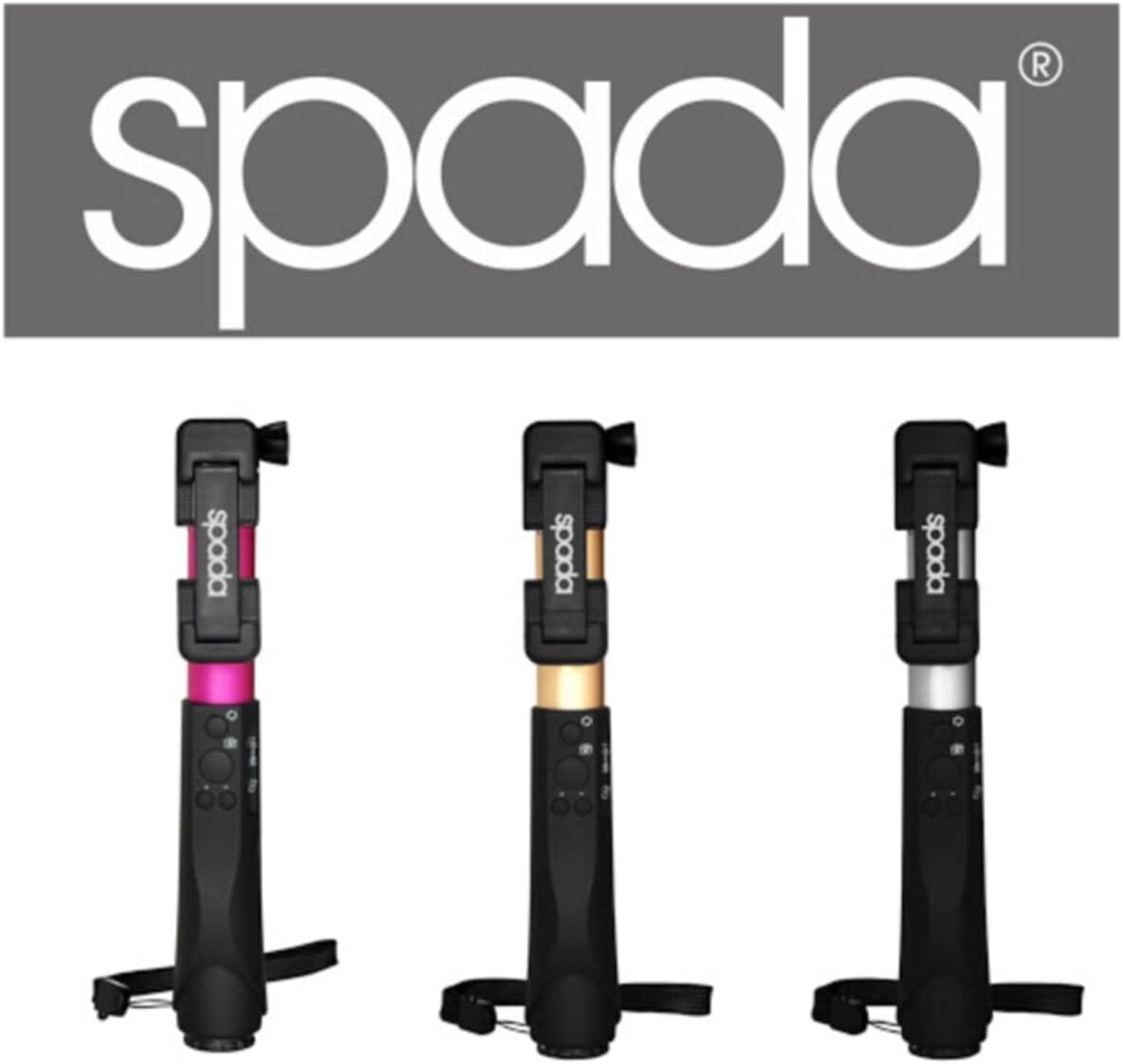 Spada M201 Bluetooth Selfie Stick in its retail packaging, showing the stick and branding.