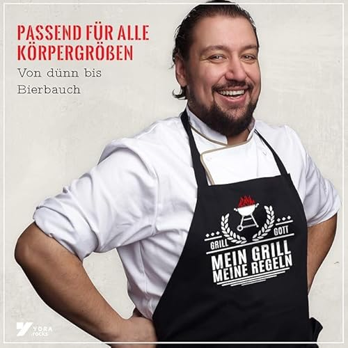 YORA Grillschürze für Männer Vatertagsgeschenk - Kochschürze lustig [inkl. Urkunde] - lustige Geschenke zum Vatertag - Geschenkideen Opa & Papa - Lustig (Mein Grill, meine Regeln)