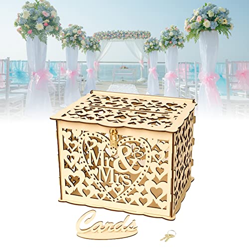 CODIRATO Wooden Card Box Vintage Event Card Box Wedding Gift Card Money Post Box with Lock for Wedding Reception Supplies