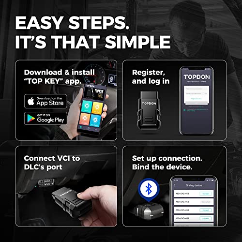 Key Fob Programming Tool&Key Fob Set TOPDON TOPKEY Car Key Programmer for Jeep Dodge Chrysler, Works with Android&iOS Phone Tablet, 10 OBD2/EOBD Functions for DIYer, Mechanics, Locksmiths Black