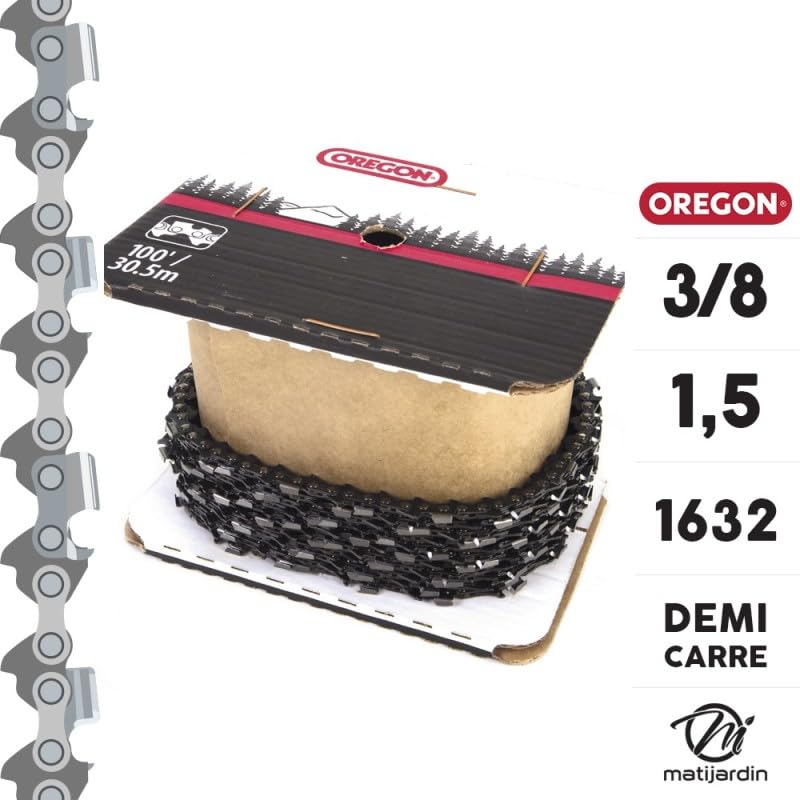 Matijardin - Chaîne Oregon pour tronçonneuse 3/8" 1,5 mm. Rouleau 100 pieds. Gouge profil demi rond. S-70