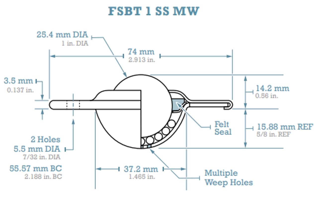 FSBT-1-1/4SS Hudson Stainless Steel Flying Saucer Ball Transfer