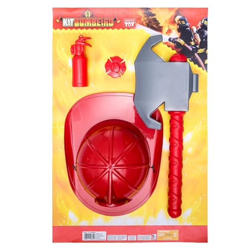 Kit Bombeiros com Capacete Machado Extintor de Brinquedo para Festa de Halloween Baile de Fantasia I