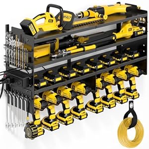 Power Tool Organizer Wall Mount with Charging Station, 4 Layer Drill Holder Tool Storage 4 Outlet Power Strip Utility Rack with 6.56ft Cord