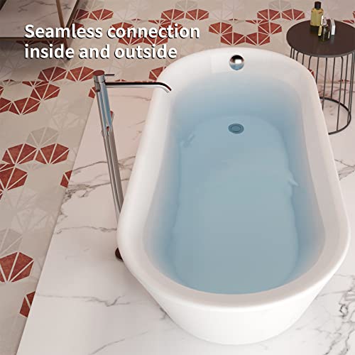 Image of 61 inch Single Slipper Freestanding Bathtub, 17 inch Deep Soaking Tub, Glossy White | Right Toe-Tap Chrome Drain, Slotted Overflow, Easy-Clean Modern Acrylic Tub for Bathroom, cUPC Certified, Capacity: 62 Gal