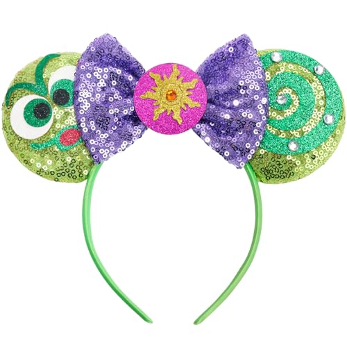CANMIL Pink Sparkle Princess Bow Headband for Girls, Cute Sequin Hair Beauty Accessories (Pink Crown)