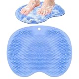 Guduling Fusswaschmatte für Dusche,Fußschrubber Dusche mit Rutschfesten Saugnäpfen,Silikon Duschmatte zur Fussreinigung zur Fuß und Rückenmassage,Fußpflege Entspannung(Blau)