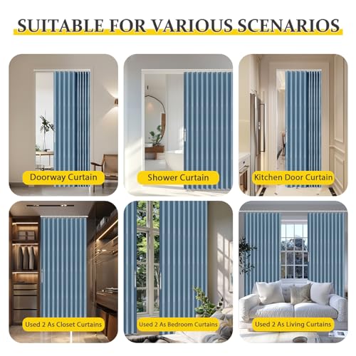 Image of AJAZZ Blackout Accordion Doors Interior Magnetic Door Curtain Closet Door Curtain Invisible Applicable Bedroom Room Living Room Doorway （Blue 42 inch W x 78 inch L 1 Panel