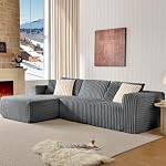 Modular Sectional Sofa Couch Luxurious Corduroy - High-Density Foam, Non-Slip Stability, Easy Setup with Box Packaging, Comfortable & Durable for Living Room, Apartment, Bedroom - Grey