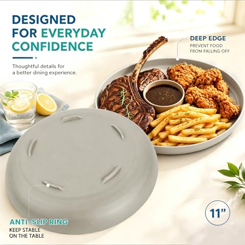 Image of Large Wheat Straw Dinner Plates, 11In Unbreakable Plates,LightGrey | Lightweight and Stackable Deep Dinner Plates for Dinner, Deep Edge for Kitchen & Outdoor