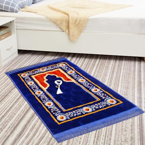 Tapete de oración musulmán acolchonado azul royal 80x120 cm miniatura 2