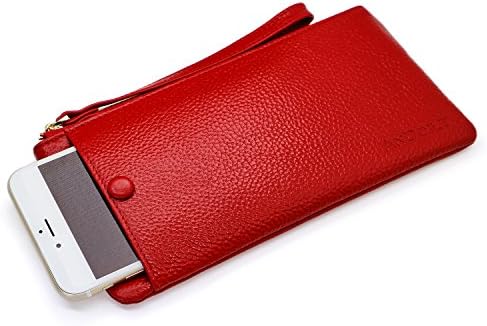 ANDOILT Women's Genuine Leather Wallet RFID Blocking Credit Card Holder Slim Zipper Purse Cell Phone Handbag