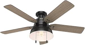 Hunter 52 inch Outdoor or Indoor Ceiling Fan with LED Light - Rustic Ceiling Fan with Pull Chain, For Bedroom, Living Room, or Patio, Low Profile Mount, No Remote - Mill Valley 59310, Matte Black