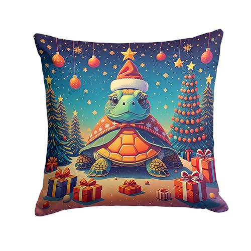 Caroline's Treasures DAC1207PW1818 Turtle Christmas Fabric Decorative Pillow Machine Washable, Indoor Outdoor Decorative Pillow for Couch, Bed or Patio, 18Hx18W